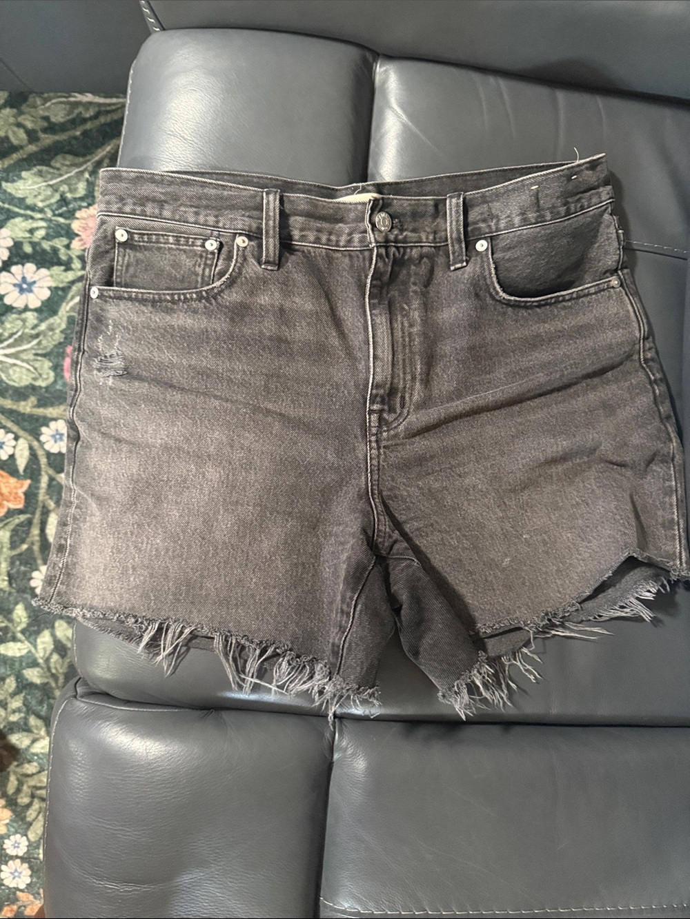 Madewell Black Washed Distressed High-Rise Denim Shorts